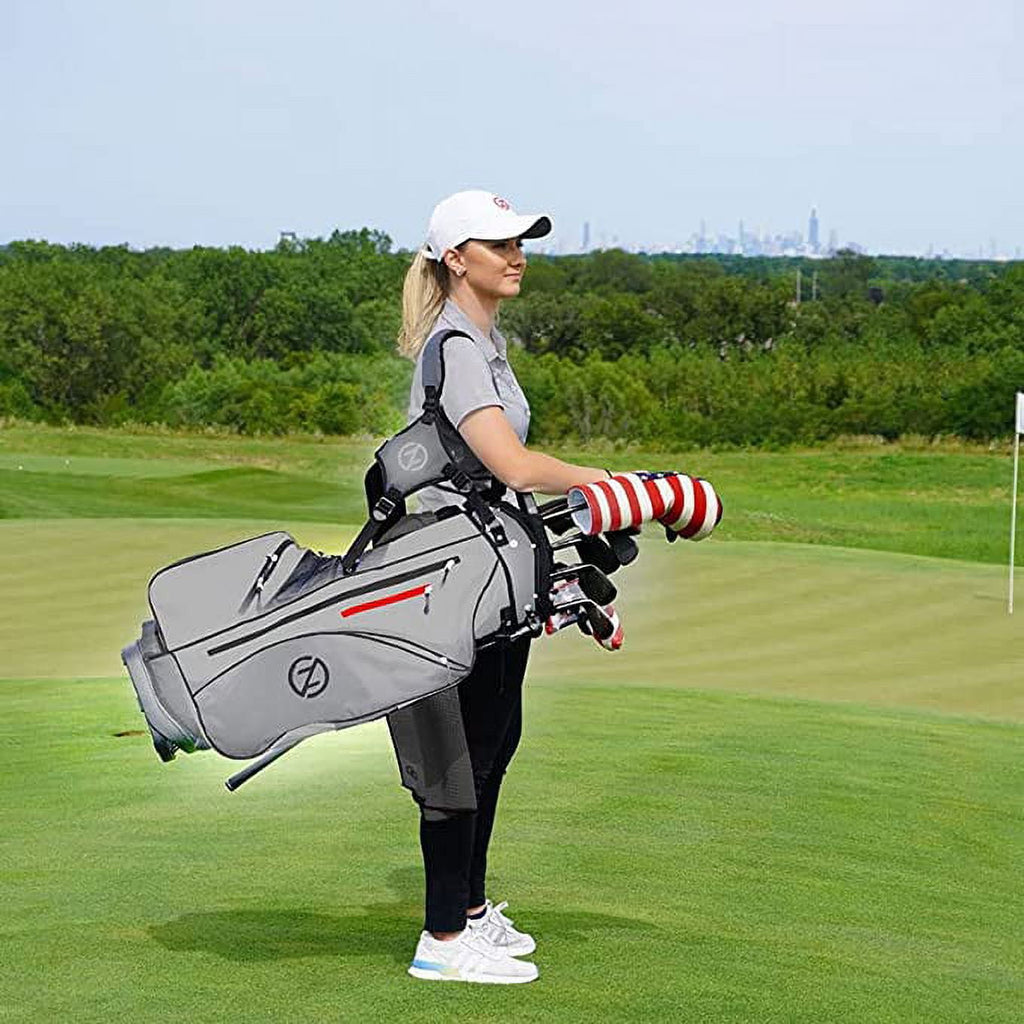 Zero Friction Stand Bag (6-way top, Gray, Bonus Towel and Glove) Golf NEW
