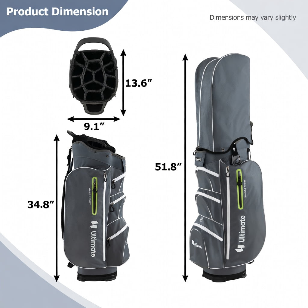 Topcobe 9.5 Inch Lightweight Golf Cart Bag with 15 Way Top Dividers, Golf Bags for Adult, Multiple Pockets, Green