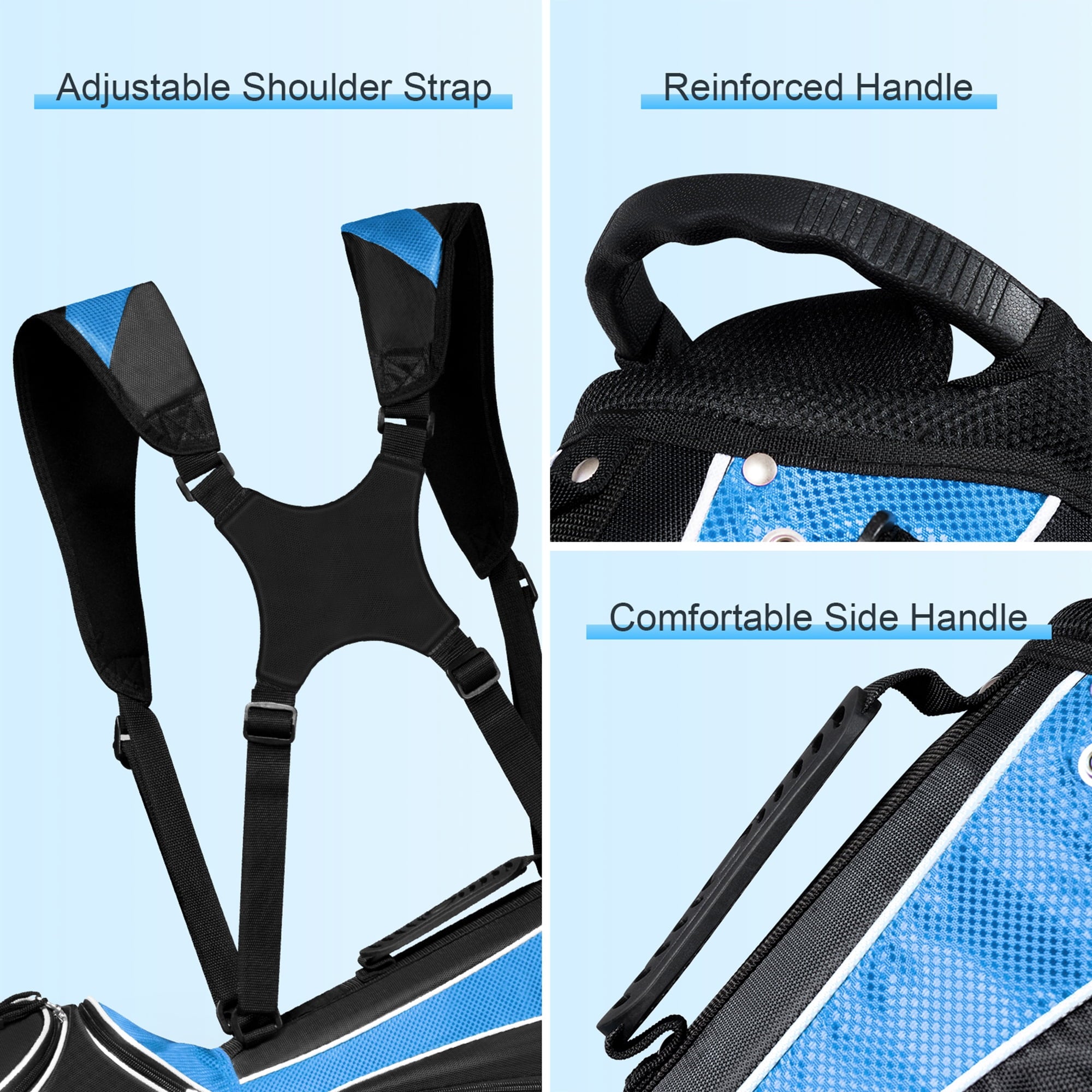 Gymax Golf Stand Bag 6 Way Divider Golf Carry Bag w/ Straps & 7 Storage Pockets Blue