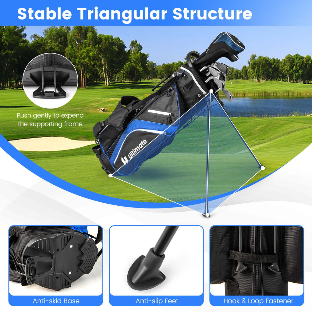 Costway Lightweight Golf Stand Bag with 14 Way Top Dividers 6 Pockets Cooler Bag Rain Hood Blue