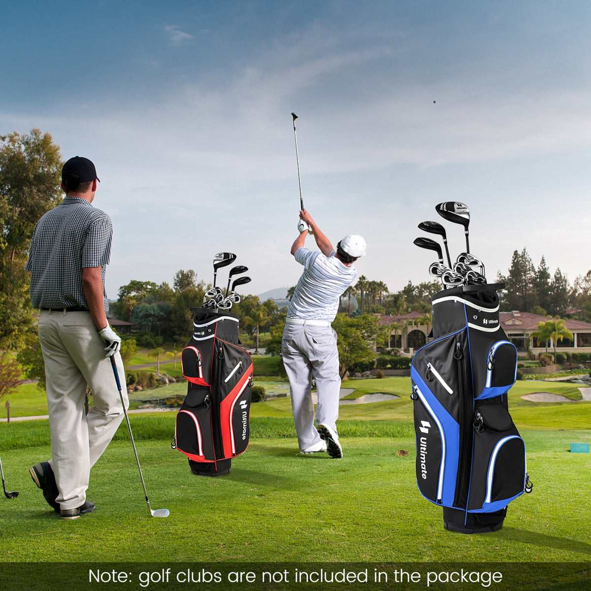 Costway Lightweight Golf Cart Bag with 14 Way Top Dividers 9 Pockets Rain Hood Cooler Bag Blue