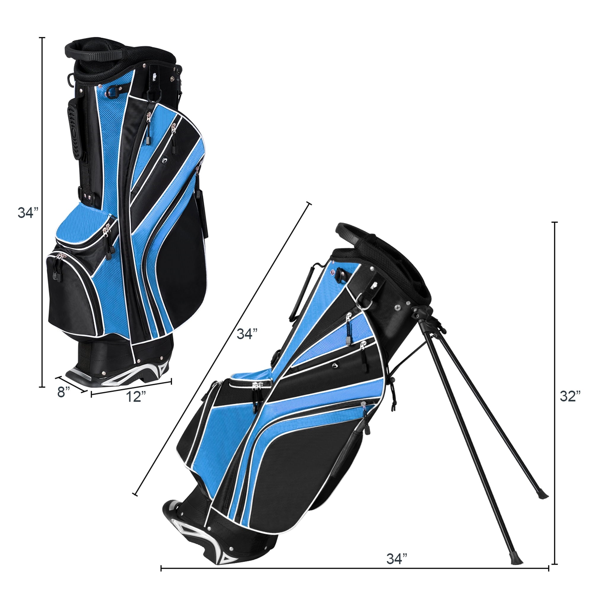 Gymax Golf Stand Bag 6 Way Divider Golf Carry Bag w/ Straps & 7 Storage Pockets Blue