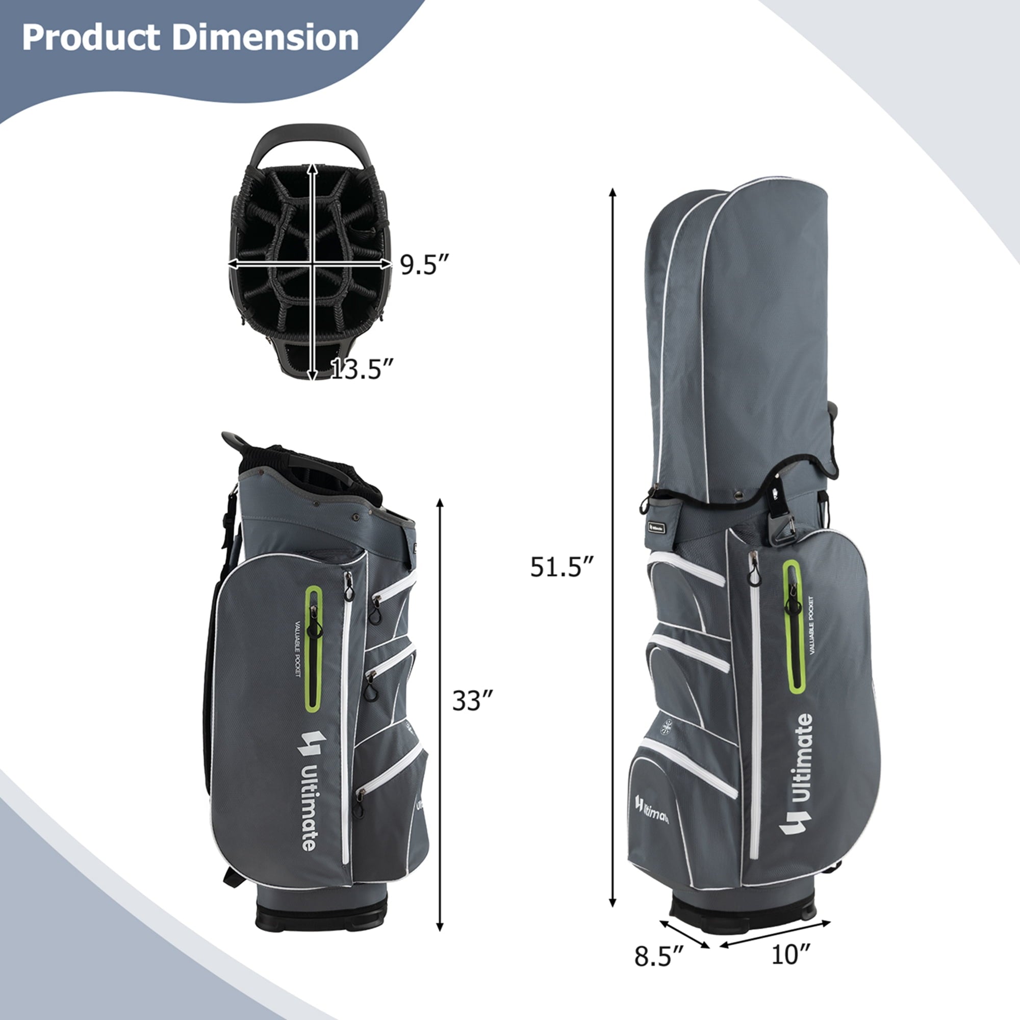 Costway Lightweight Golf Cart Bag with 15 Way Top Divider Individual Putter Well Cooler Bag Green