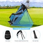 Gymax Golf Stand Bag 6 Way Divider Golf Carry Bag w/ Straps & 7 Storage Pockets Blue