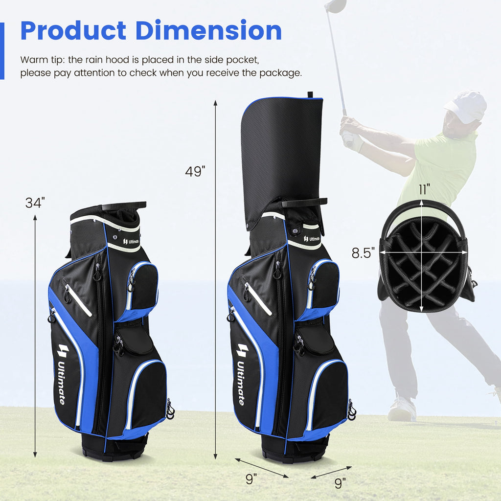 Costway Lightweight Golf Cart Bag with 14 Way Top Dividers 9 Pockets Rain Hood Cooler Bag Blue