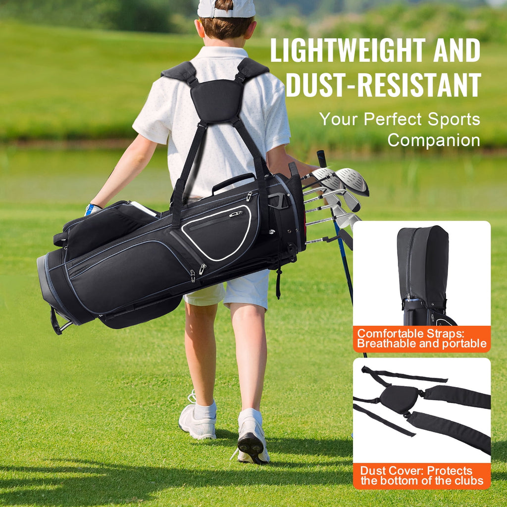 KFFKFF Golf Bag for Carts, 14-Slot Top Divider, 35'' with 11 Storage Sections, Sturdy Stand & Carry Handles, Includes Dust Protection & Removable Shoulder Straps, Unisex Design in Black & White