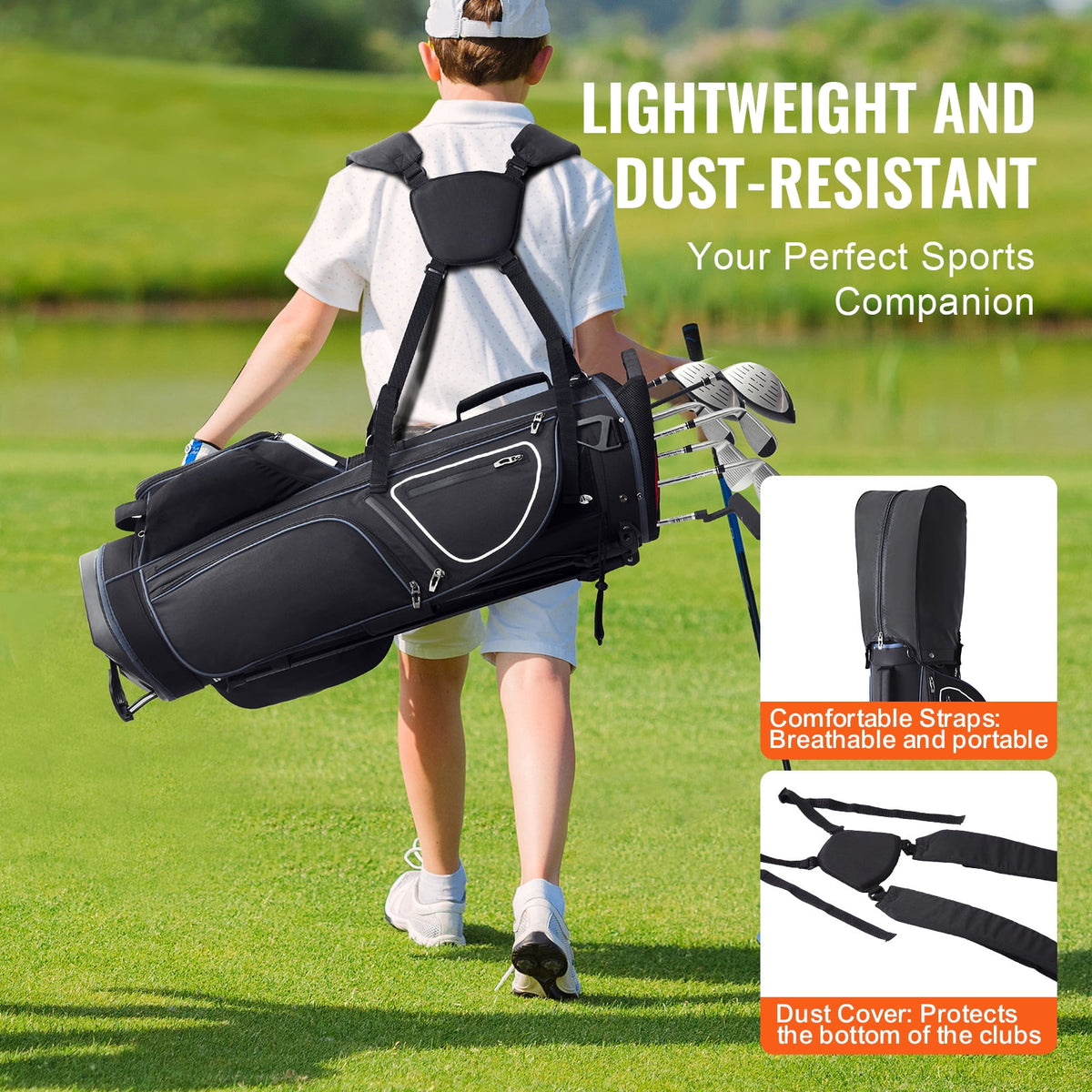 KFFKFF Golf Bag for Carts, 14-Slot Top Divider, 35'' with 11 Storage Sections, Sturdy Stand & Carry Handles, Includes Dust Protection & Removable Shoulder Straps, Unisex Design in Black & White