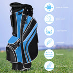 Gymax Golf Stand Bag 6 Way Divider Golf Carry Bag w/ Straps & 7 Storage Pockets Blue