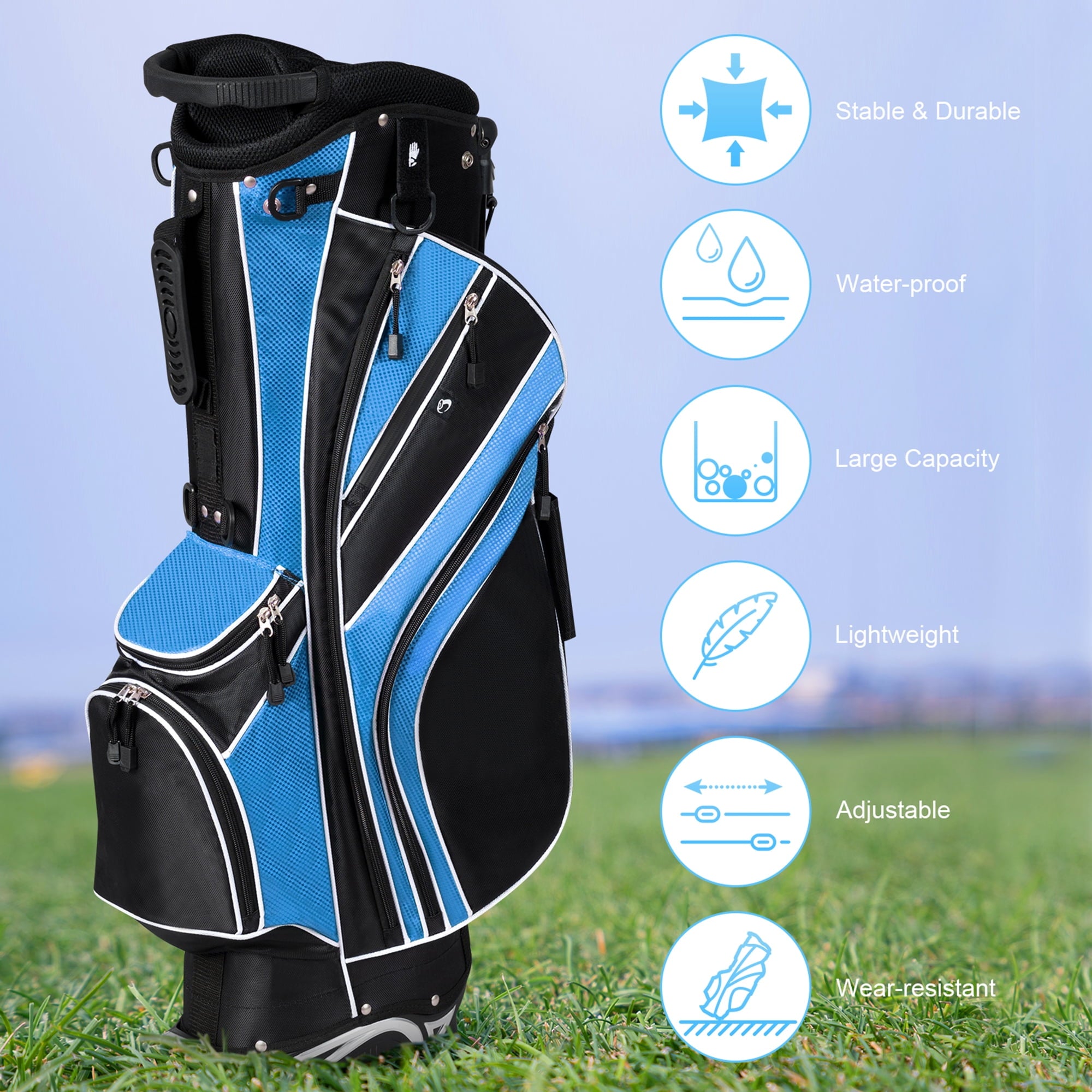 Gymax Golf Stand Bag 6 Way Divider Golf Carry Bag w/ Straps & 7 Storage Pockets Blue