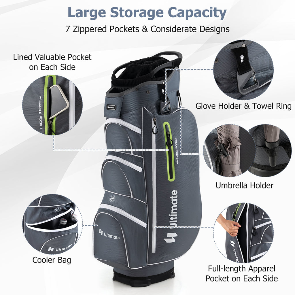 Costway Lightweight Golf Cart Bag with 15 Way Top Divider Individual Putter Well Cooler Bag Green