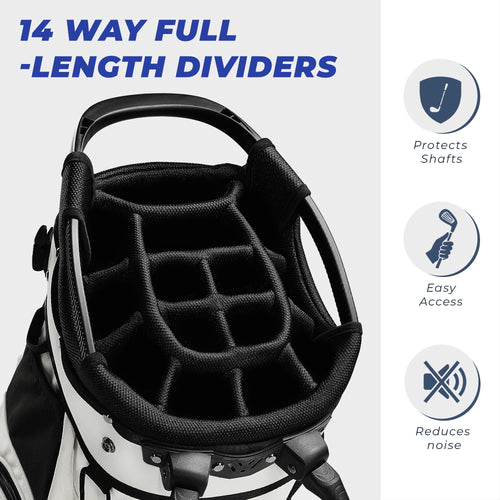 Sturdum 14-Way Golf Stand Bag, Tour-Grade 900D Oxford Golf Bag for Men & Women, Lightweight with 12 Pockets, Full-Length Dividers & Reinforced Base