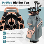 Gymax Golf Cart Bag Molded Lock Top Golf Bag w/14-Way Full Length Dividers 11 Pockets Dusty Pink