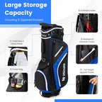 Costway Lightweight Golf Stand Bag with 14 Way Top Dividers 6 Pockets Cooler Bag Rain Hood Blue