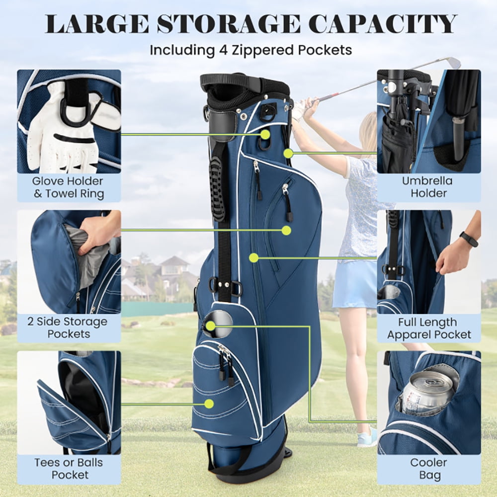 Spaco Golf Stand Cart Bag with 4 Way Divider Carry Organizer Pockets-Blue, Golf Stand Bag for Men & Women,Multiple Pockets, Lightweight & Durable