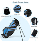Gymax Golf Stand Bag 6 Way Divider Golf Carry Bag w/ Straps & 7 Storage Pockets Blue