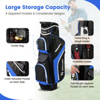 Costway Lightweight Golf Cart Bag with 14 Way Top Dividers 9 Pockets Rain Hood Cooler Bag Blue