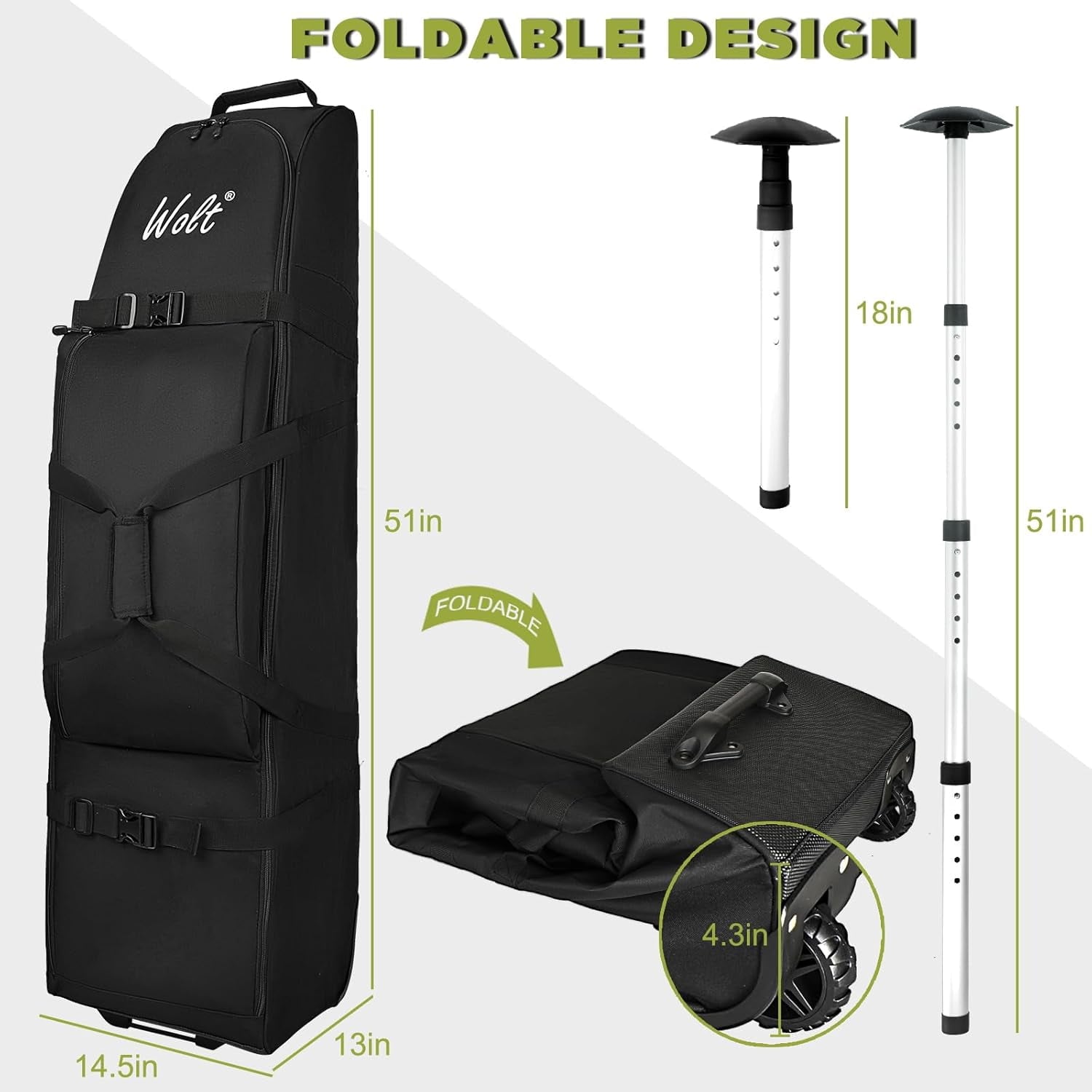 WOLT Golf Travel Club Bag With Support System Soft Padded Resistant and Waterproof Golf Travel Bag with Wheels for Airlines