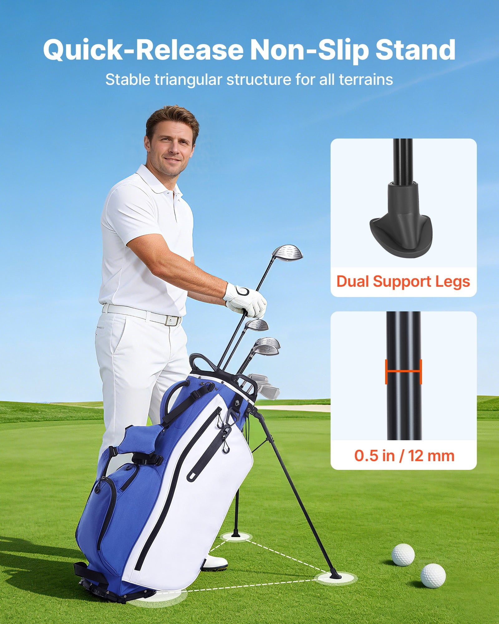 VEVOR Golf Cart Bag, 7 Way Top Divider Organizer, Club Stand Bag with Full-length Divider, Handles, Dual Support Legs, Storage Pockets, Dual Shoulder Straps, Rain Hood, Lightweight for Men and Women