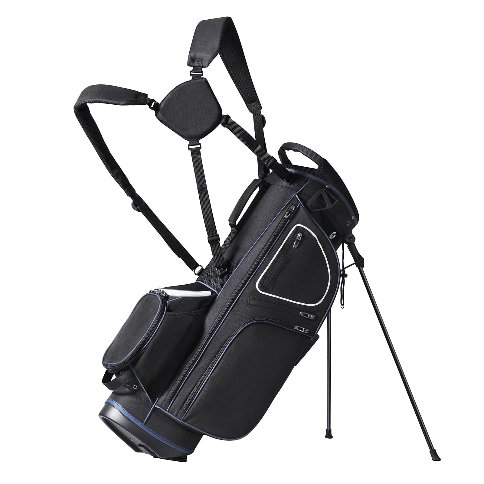 KFFKFF Golf Bag for Carts, 14-Slot Top Divider, 35'' with 11 Storage Sections, Sturdy Stand & Carry Handles, Includes Dust Protection & Removable Shoulder Straps, Unisex Design in Black & White