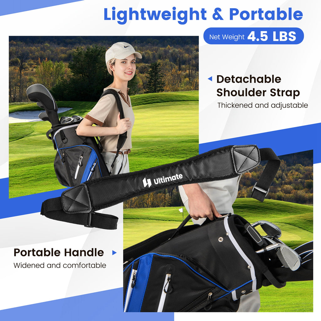 Costway Lightweight Golf Cart Bag with 14 Way Top Dividers 9 Pockets Rain Hood Cooler Bag Blue