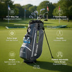 Topcobe 9.5 Inch Lightweight Golf Cart Bag with 15 Way Top Dividers, Golf Bags for Adult, Multiple Pockets, Green