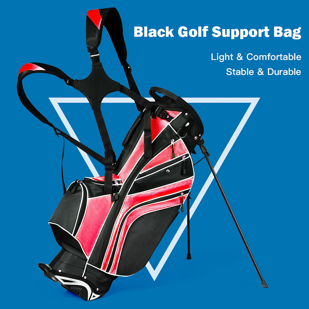 Costway Golf Stand Cart Bag Club w/6 Way Divider Carry Organizer Pockets Storage Red