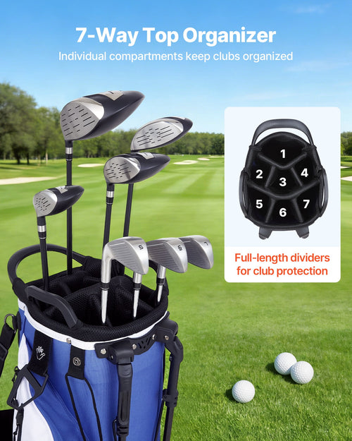 VEVOR Golf Cart Bag, 7 Way Top Divider Organizer, Club Stand Bag with Full-length Divider, Handles, Dual Support Legs, Storage Pockets, Dual Shoulder Straps, Rain Hood, Lightweight for Men and Women