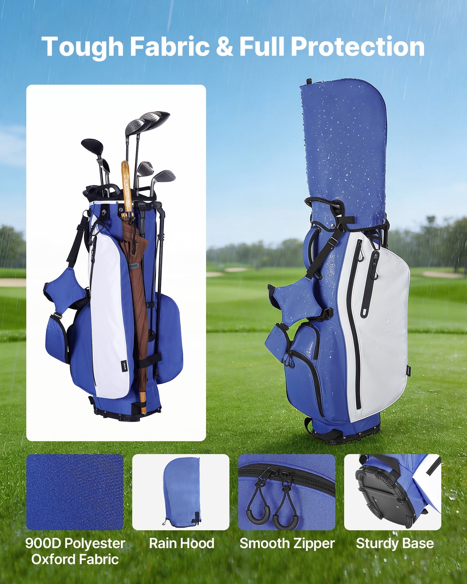 VEVOR Golf Cart Bag, 7 Way Top Divider Organizer, Club Stand Bag with Full-length Divider, Handles, Dual Support Legs, Storage Pockets, Dual Shoulder Straps, Rain Hood, Lightweight for Men and Women