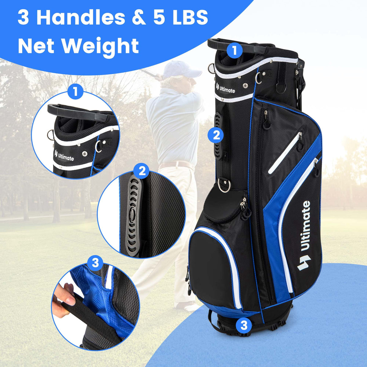 Costway Lightweight Golf Stand Bag with 14 Way Top Dividers 6 Pockets Cooler Bag Rain Hood Blue