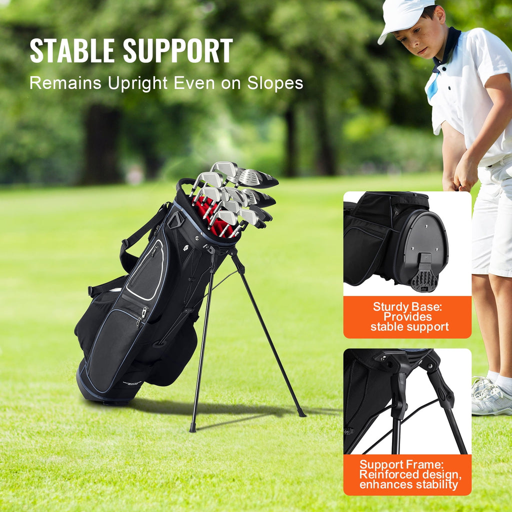 KFFKFF Golf Bag for Carts, 14-Slot Top Divider, 35'' with 11 Storage Sections, Sturdy Stand & Carry Handles, Includes Dust Protection & Removable Shoulder Straps, Unisex Design in Black & White