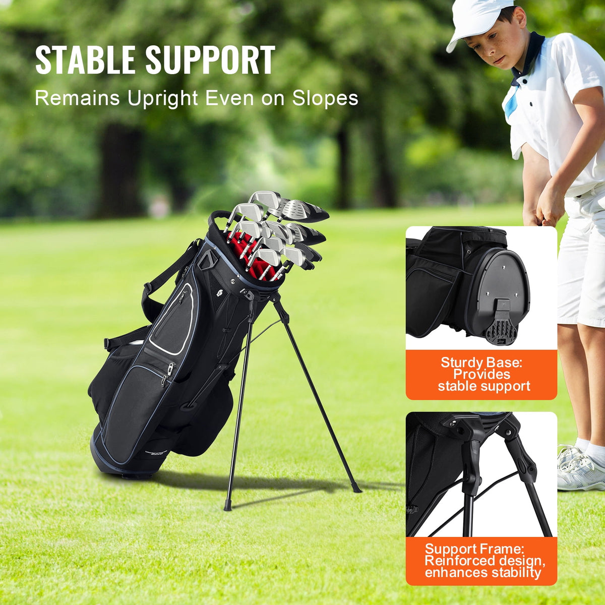 KFFKFF Golf Bag for Carts, 14-Slot Top Divider, 35'' with 11 Storage Sections, Sturdy Stand & Carry Handles, Includes Dust Protection & Removable Shoulder Straps, Unisex Design in Black & White