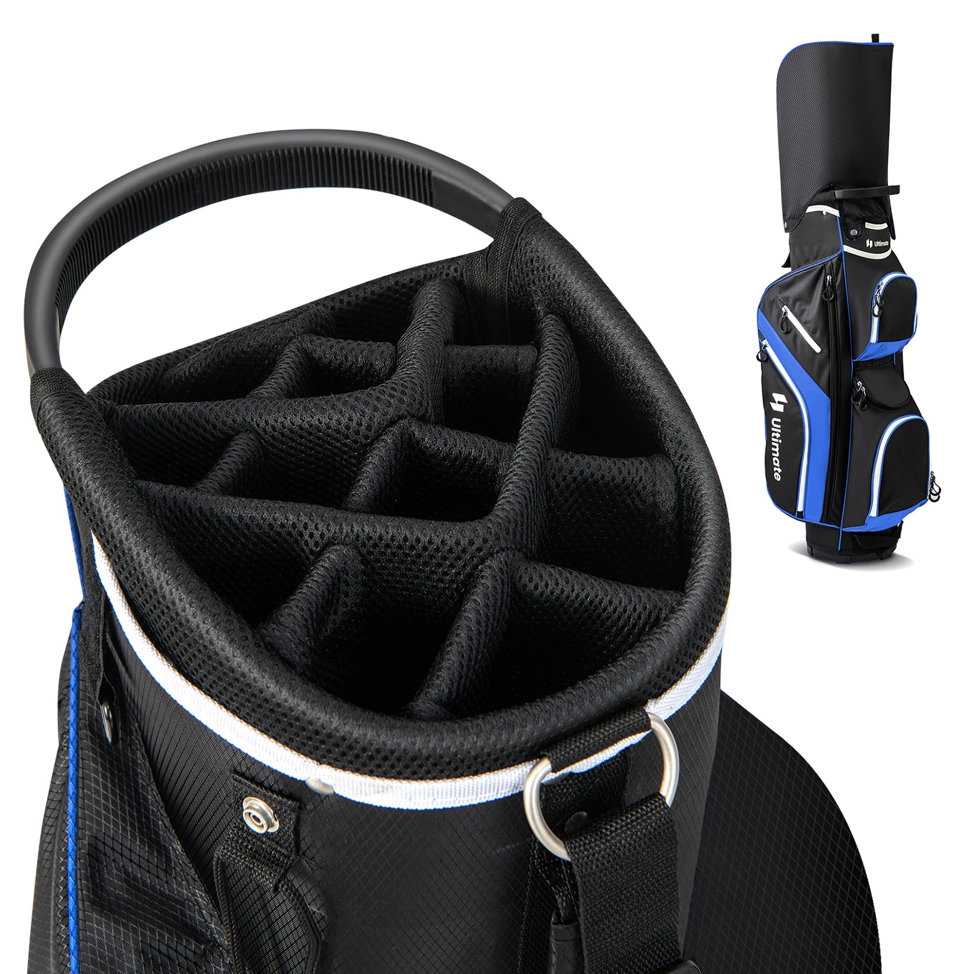 Costway Lightweight Golf Cart Bag with 14 Way Top Dividers 9 Pockets Rain Hood Cooler Bag Blue