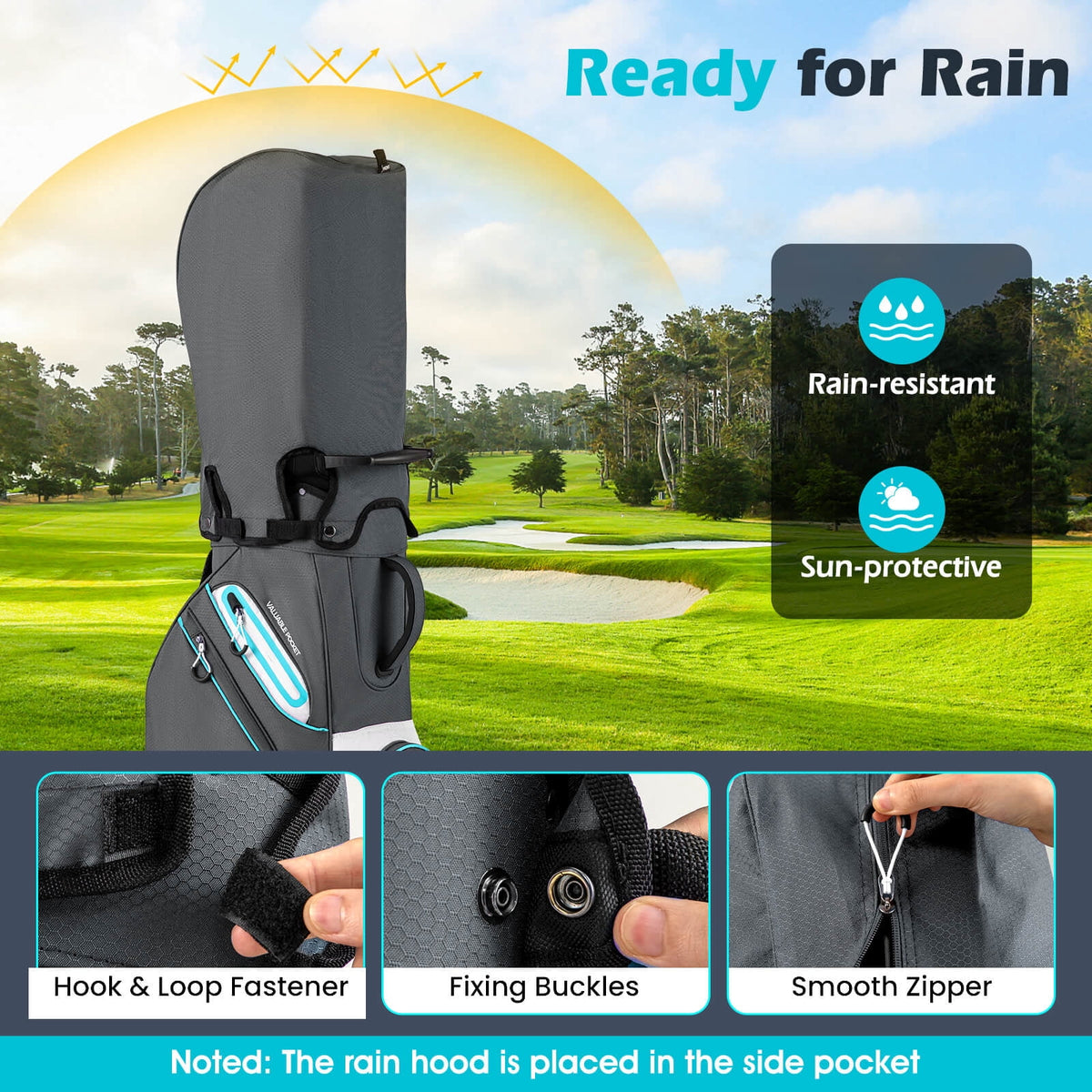 Costway Golf Cart Bag Lightweight & Portable Golf Bag with 14-Way Top 6 Pockets Rain Hood Gray