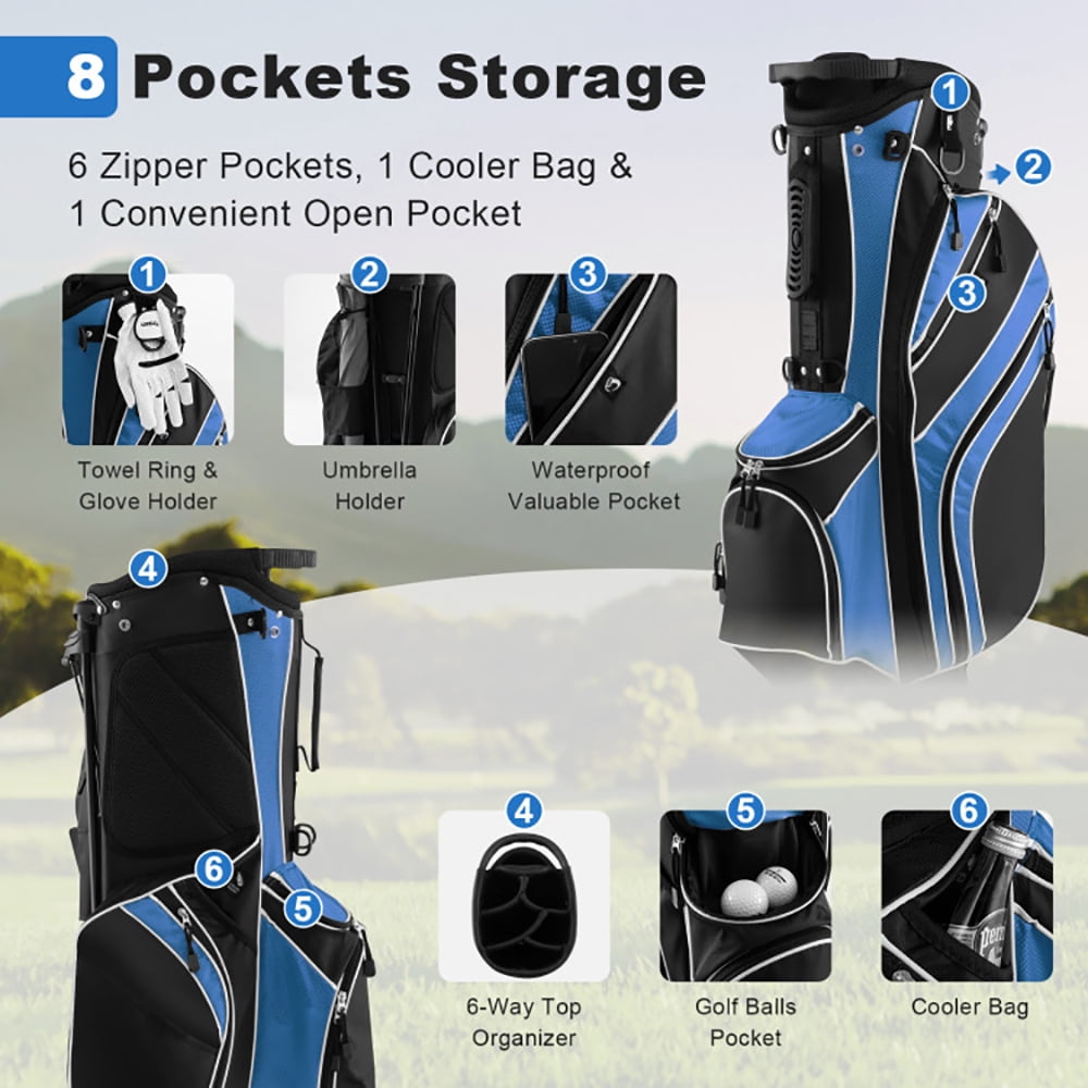 Spaco Golf Stand Cart Bag with 6-Way Divider Carry Pockets-Blue, Golf Stand Bag for Men & Women,Multiple Pockets, Lightweight & Durable