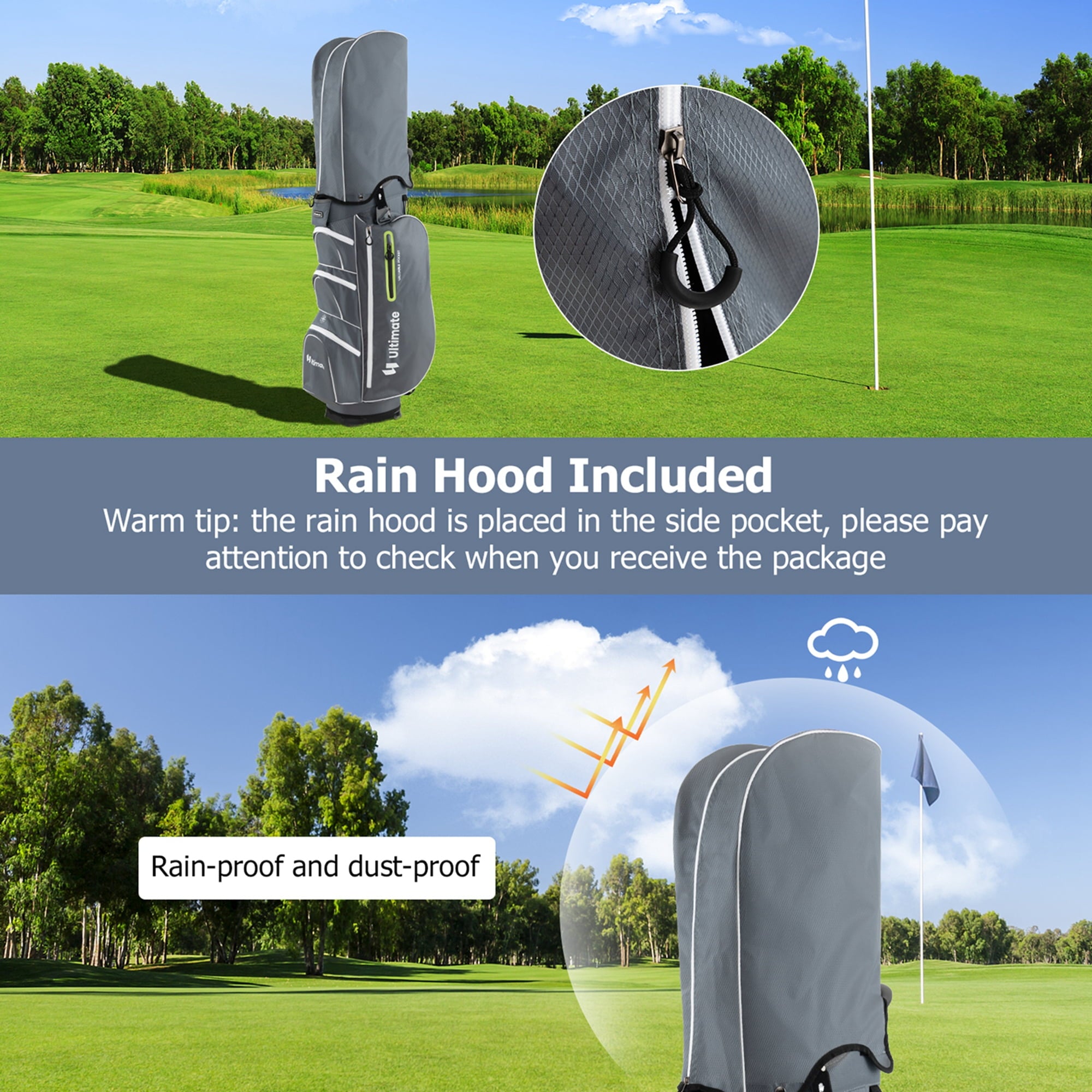 Costway Lightweight Golf Cart Bag with 15 Way Top Divider Individual Putter Well Cooler Bag Green