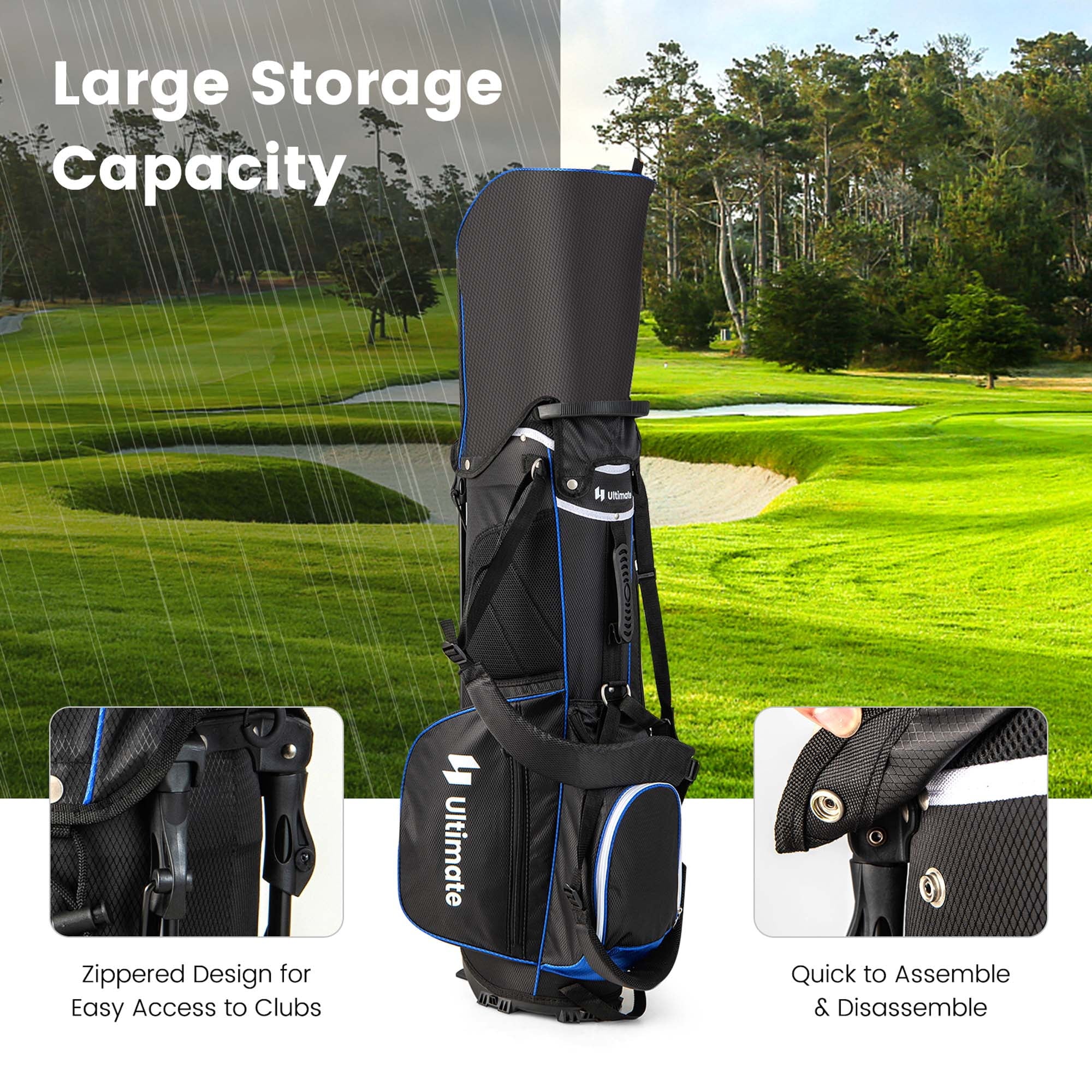 Costway Lightweight Golf Stand Bag with 14 Way Top Dividers 6 Pockets Cooler Bag Rain Hood Blue