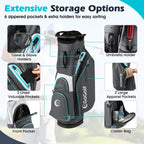 Costway Golf Cart Bag Lightweight & Portable Golf Bag with 14-Way Top 6 Pockets Rain Hood Gray