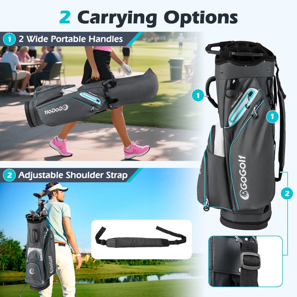 Costway Golf Cart Bag Lightweight & Portable Golf Bag with 14-Way Top 6 Pockets Rain Hood Gray
