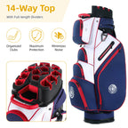 Sturdum 14-Way Golf Cart Bag with Molded Lock Top, Quiet Golf Club Organizer with Full-Length Dividers, Padded Strap & Rain Hood