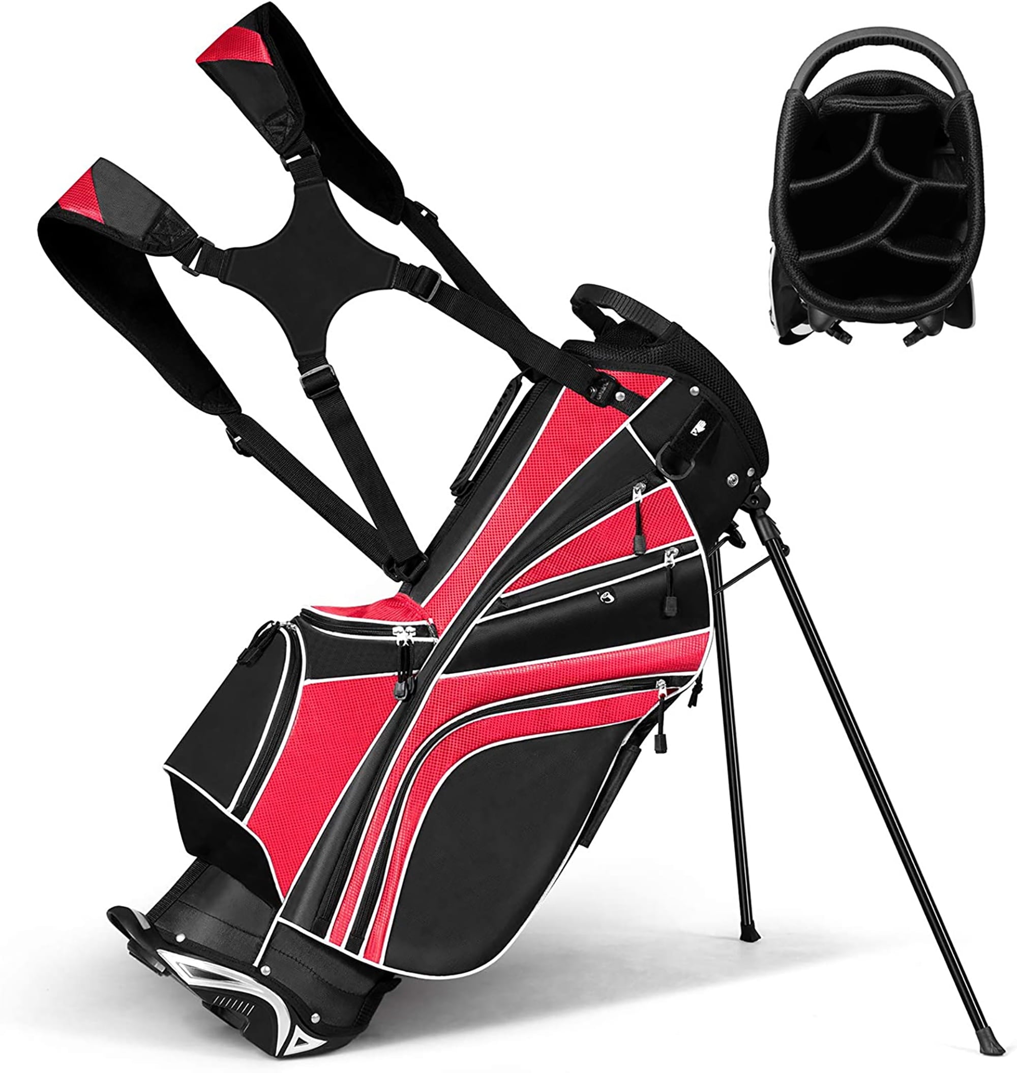 Costway Golf Stand Cart Bag Club w/6 Way Divider Carry Organizer Pockets Storage Red