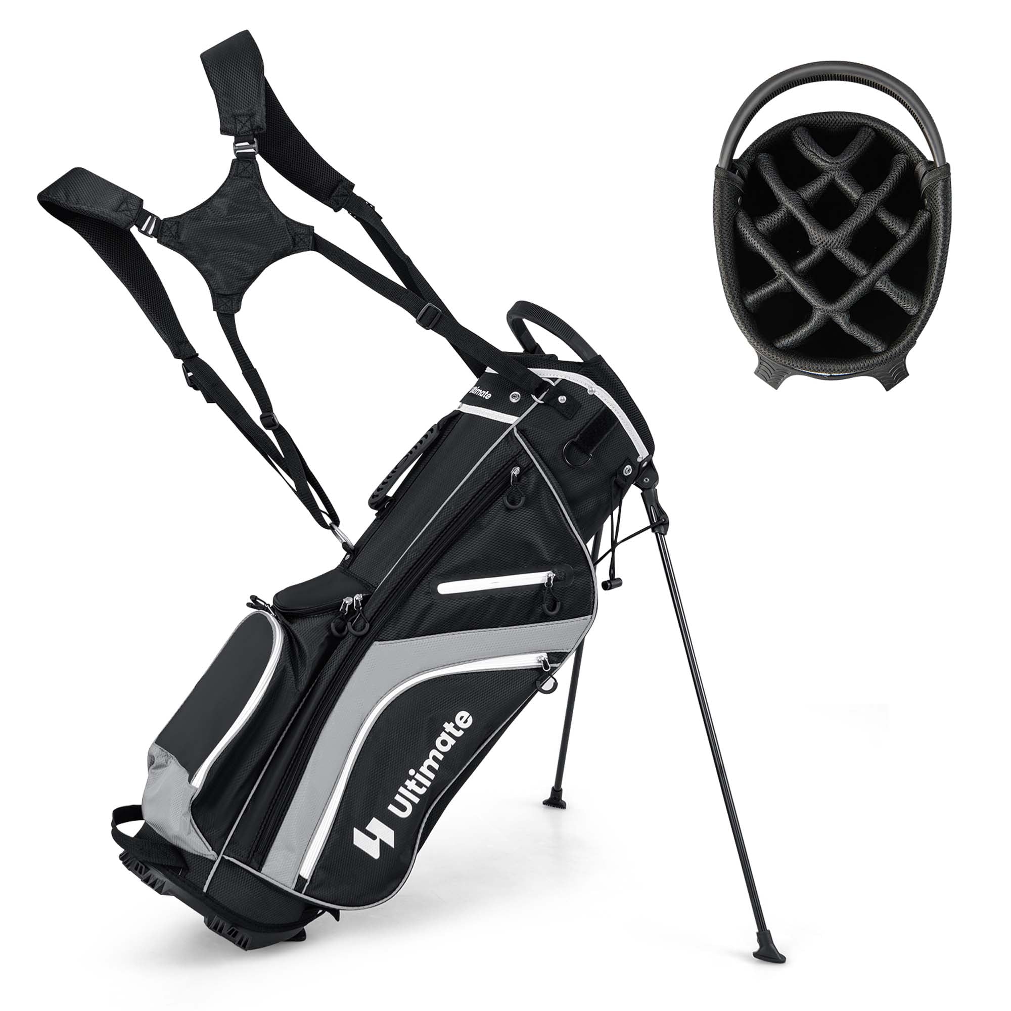 Playcraft Co™ Lightweight Golf Stand Bag with 14 Way Top Dividers 6 Pockets Cooler Bag Rain Hood Blue