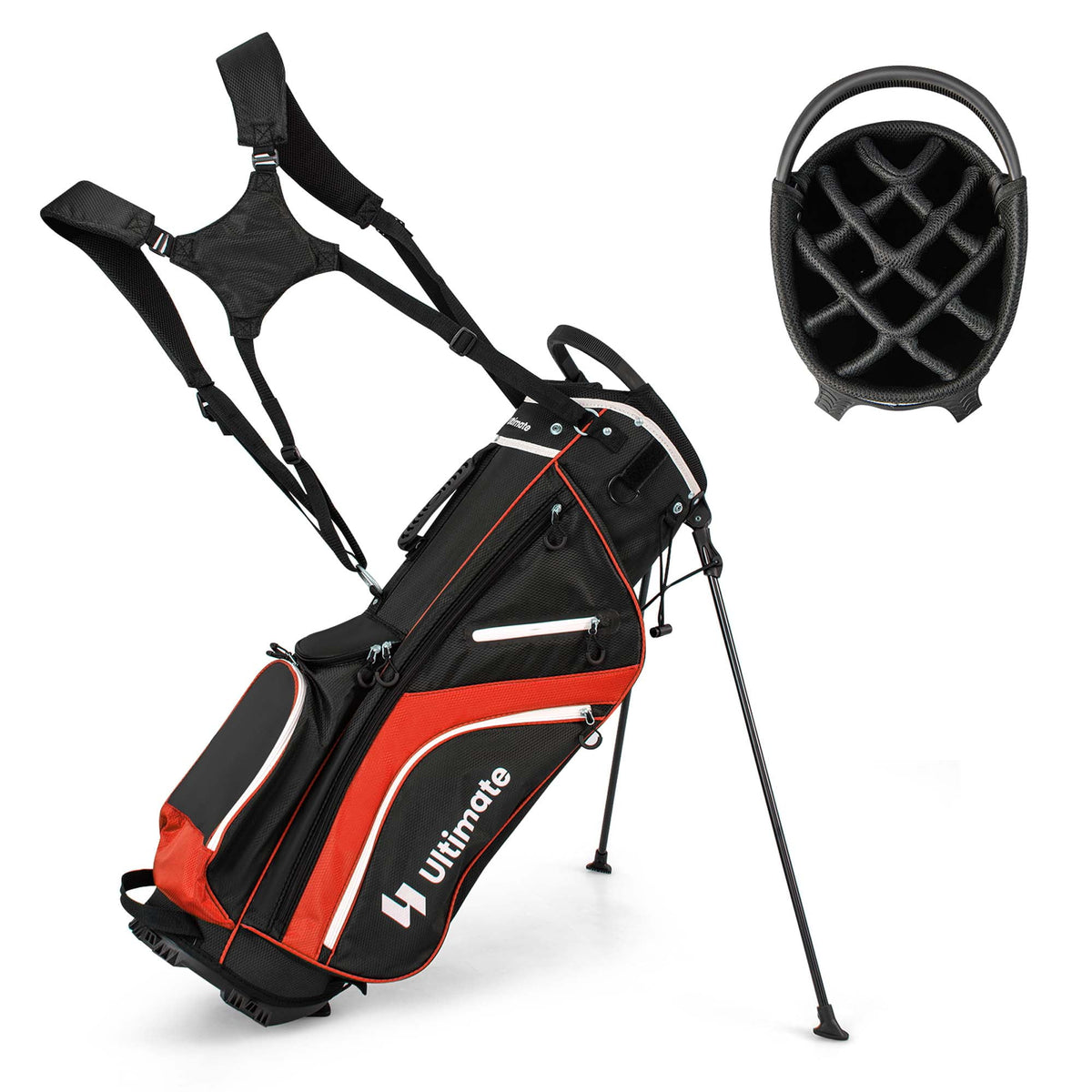 Playcraft Co™ Lightweight Golf Stand Bag with 14 Way Top Dividers 6 Pockets Cooler Bag Rain Hood Blue