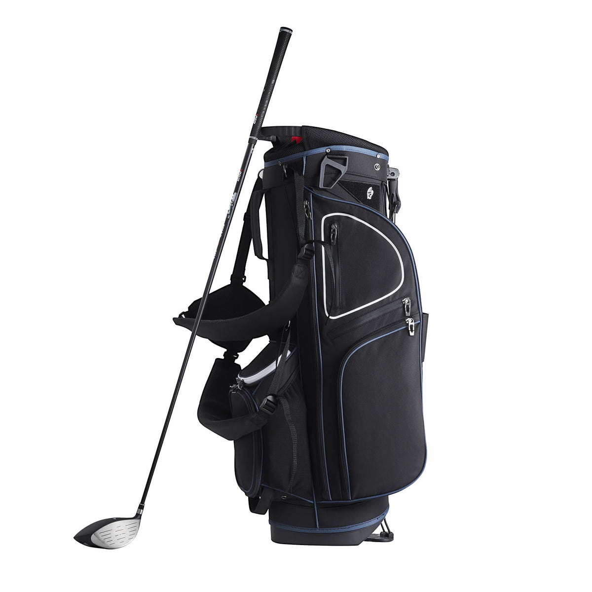 KFFKFF Golf Bag for Carts, 14-Slot Top Divider, 35'' with 11 Storage Sections, Sturdy Stand & Carry Handles, Includes Dust Protection & Removable Shoulder Straps, Unisex Design in Black & White