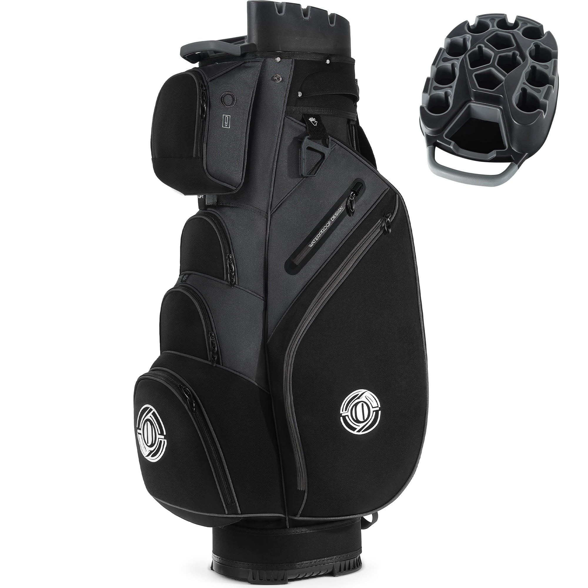 Playcraft Co™ 14-Way Golf Cart Bag with Molded Lock Top, Quiet Golf Club Organizer with Full-Length Dividers, Padded Strap & Rain Hood