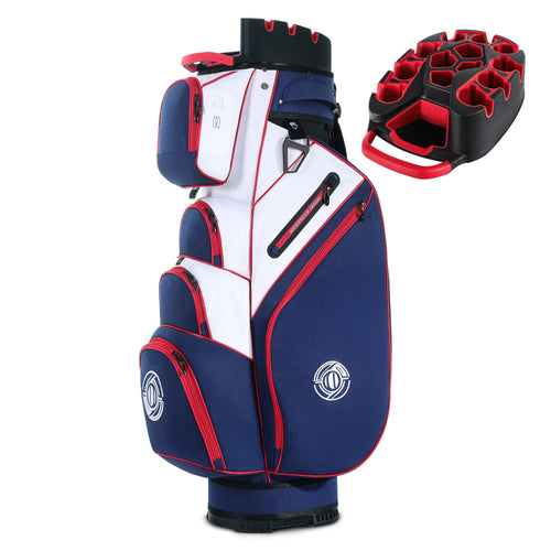 Sturdum 14-Way Golf Cart Bag with Molded Lock Top, Quiet Golf Club Organizer with Full-Length Dividers, Padded Strap & Rain Hood