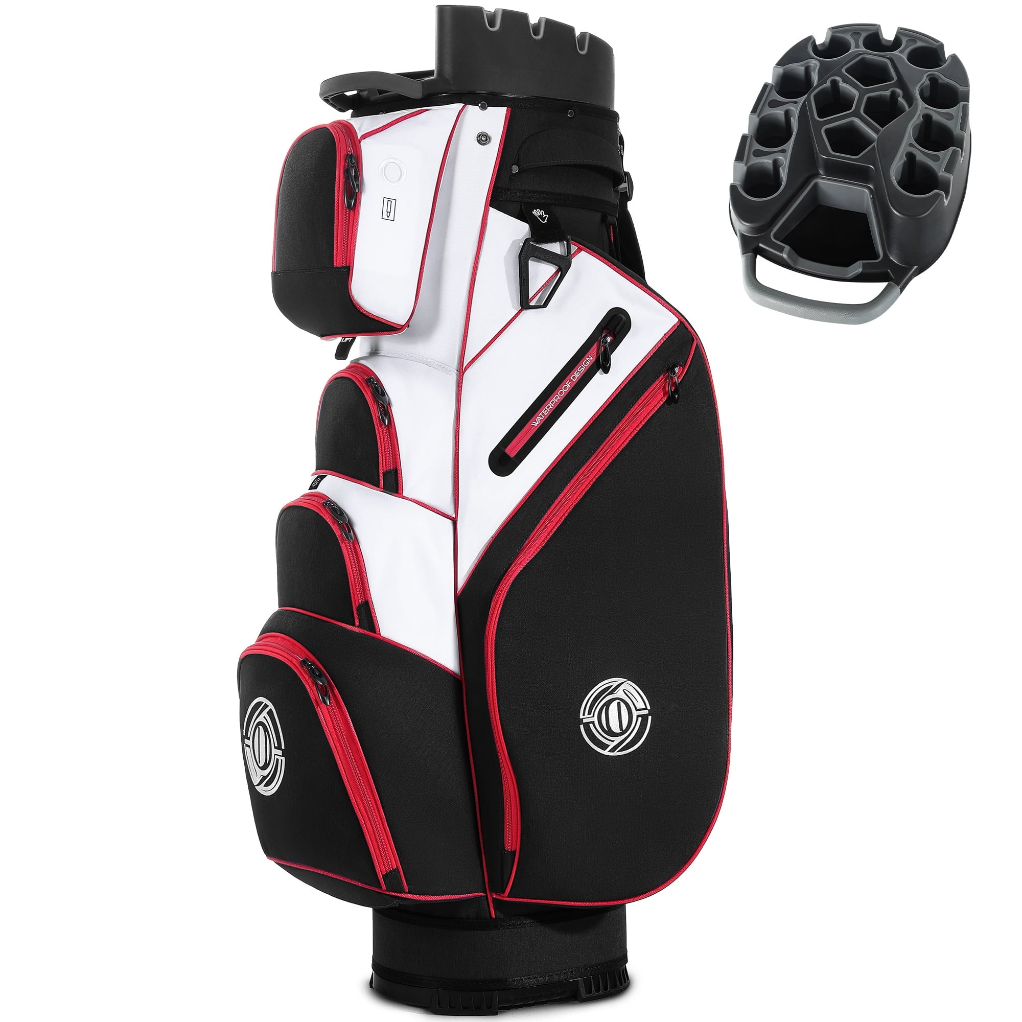 Playcraft Co™ 14-Way Golf Cart Bag with Molded Lock Top, Quiet Golf Club Organizer with Full-Length Dividers, Padded Strap & Rain Hood