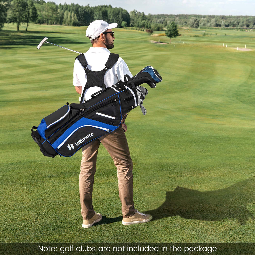 Costway Lightweight Golf Stand Bag with 14 Way Top Dividers 6 Pockets Cooler Bag Rain Hood Blue