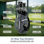 Topcobe 9.5 Inch Lightweight Golf Cart Bag with 15 Way Top Dividers, Golf Bags for Adult, Multiple Pockets, Green