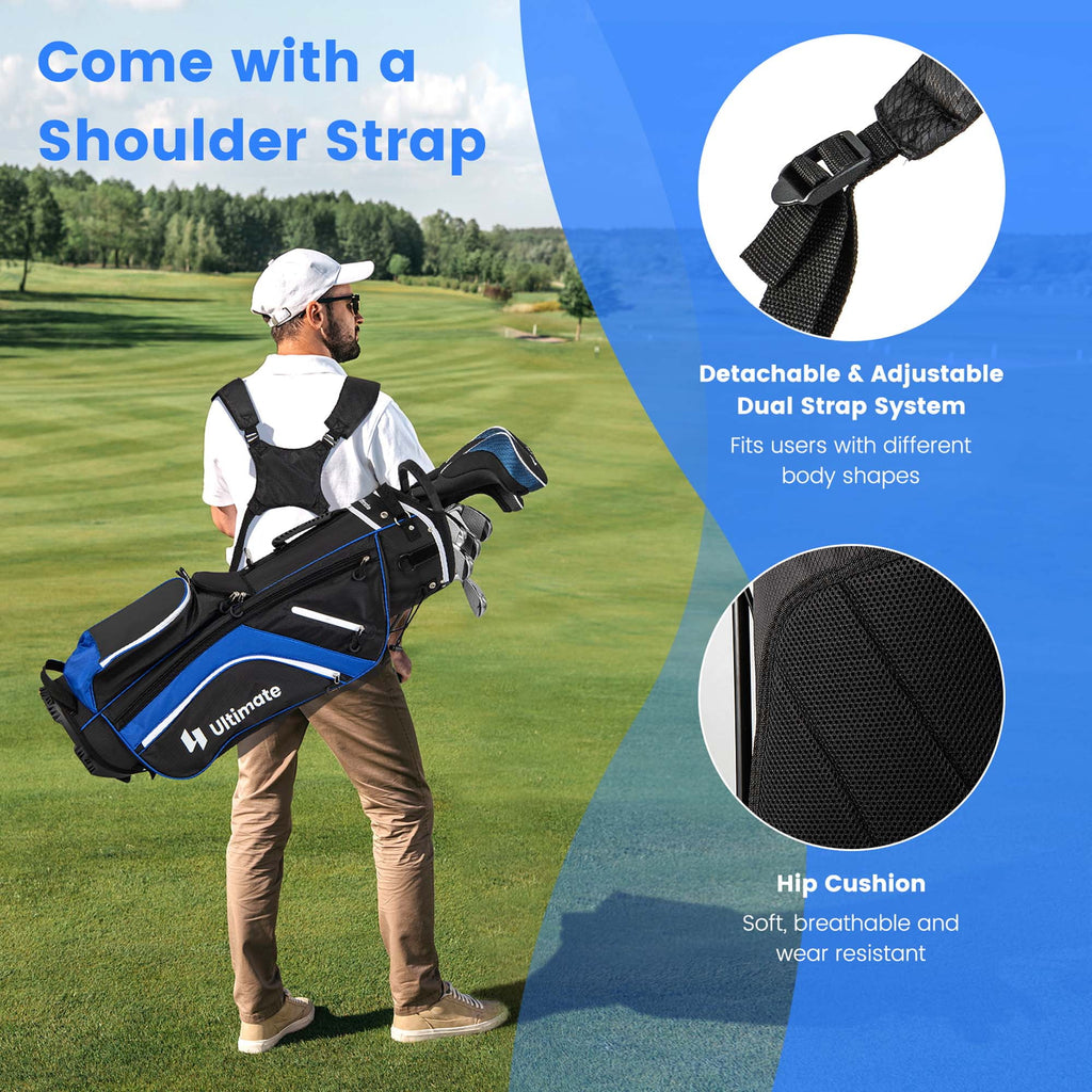 Costway Lightweight Golf Stand Bag with 14 Way Top Dividers 6 Pockets Cooler Bag Rain Hood Blue