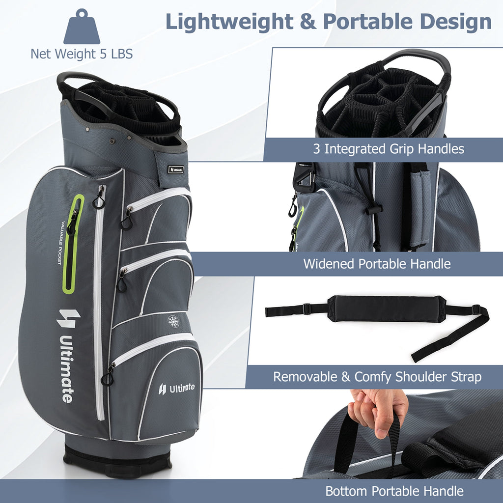 Costway Lightweight Golf Cart Bag with 15 Way Top Divider Individual Putter Well Cooler Bag Green